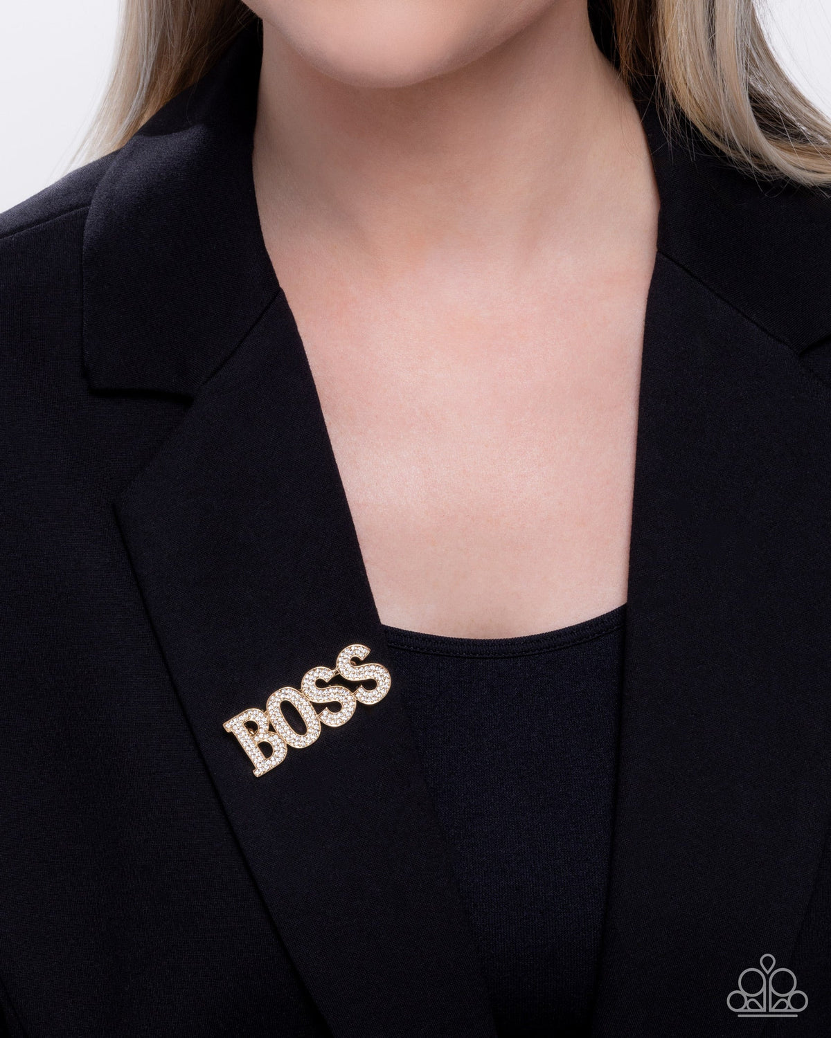 Blingy Boss - Gold Brooch - White | Paparazzi Accessories