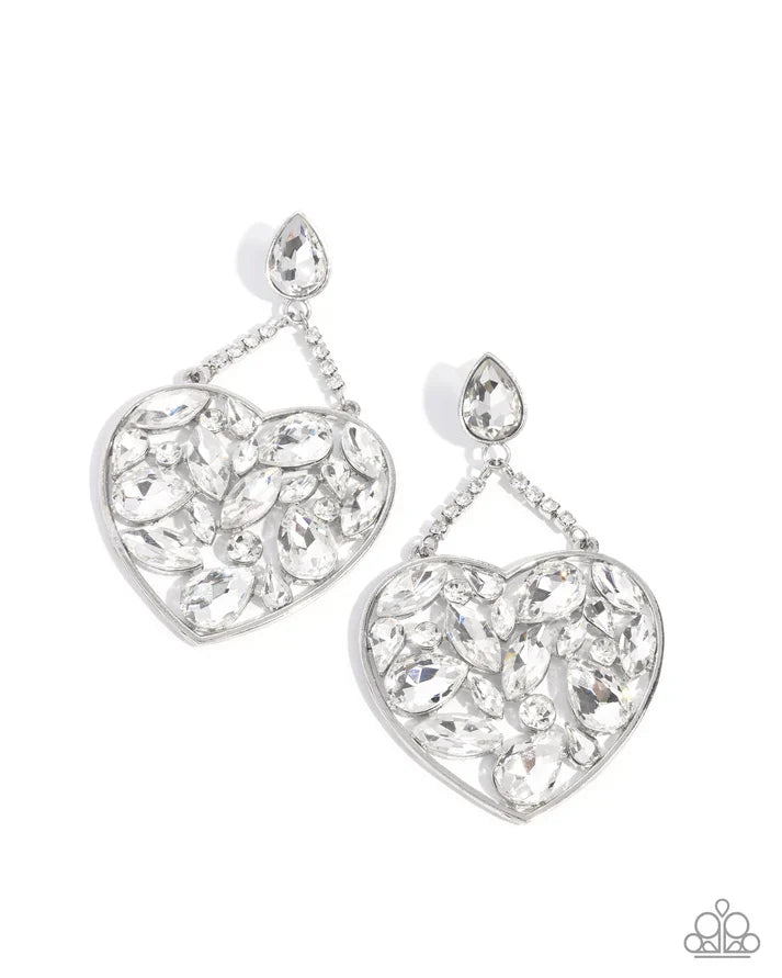 Glittery Gait - White Heart Earrings