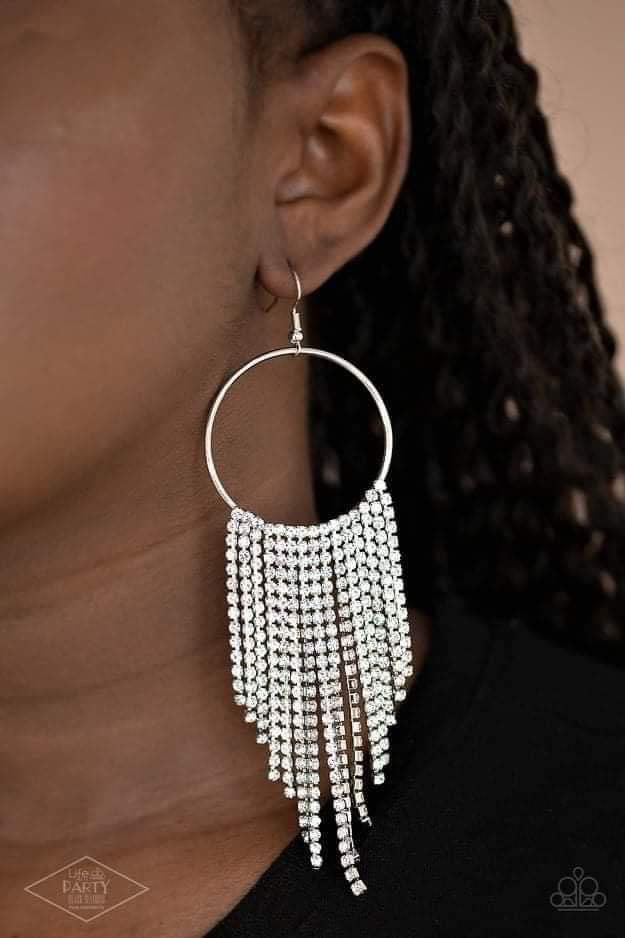 Paparazzi Streamlined Shimmer - White Earrings - Black Diamond Life of the Party Exclusive