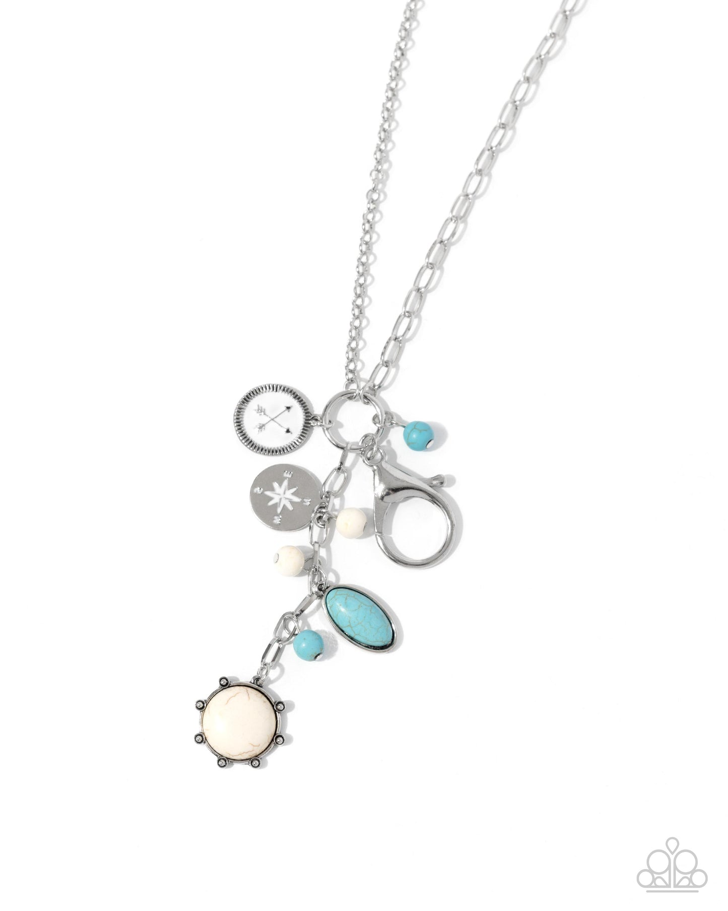 Aid to Navigation - White and Turquoise Stone Silver Long Necklace - Paparazzi