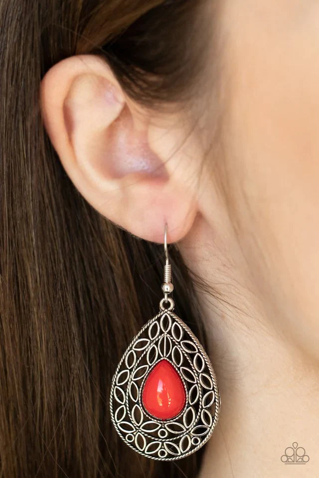 Fanciful Droplets - Red Earring Earrings - Silver | Paparazzi Accessories