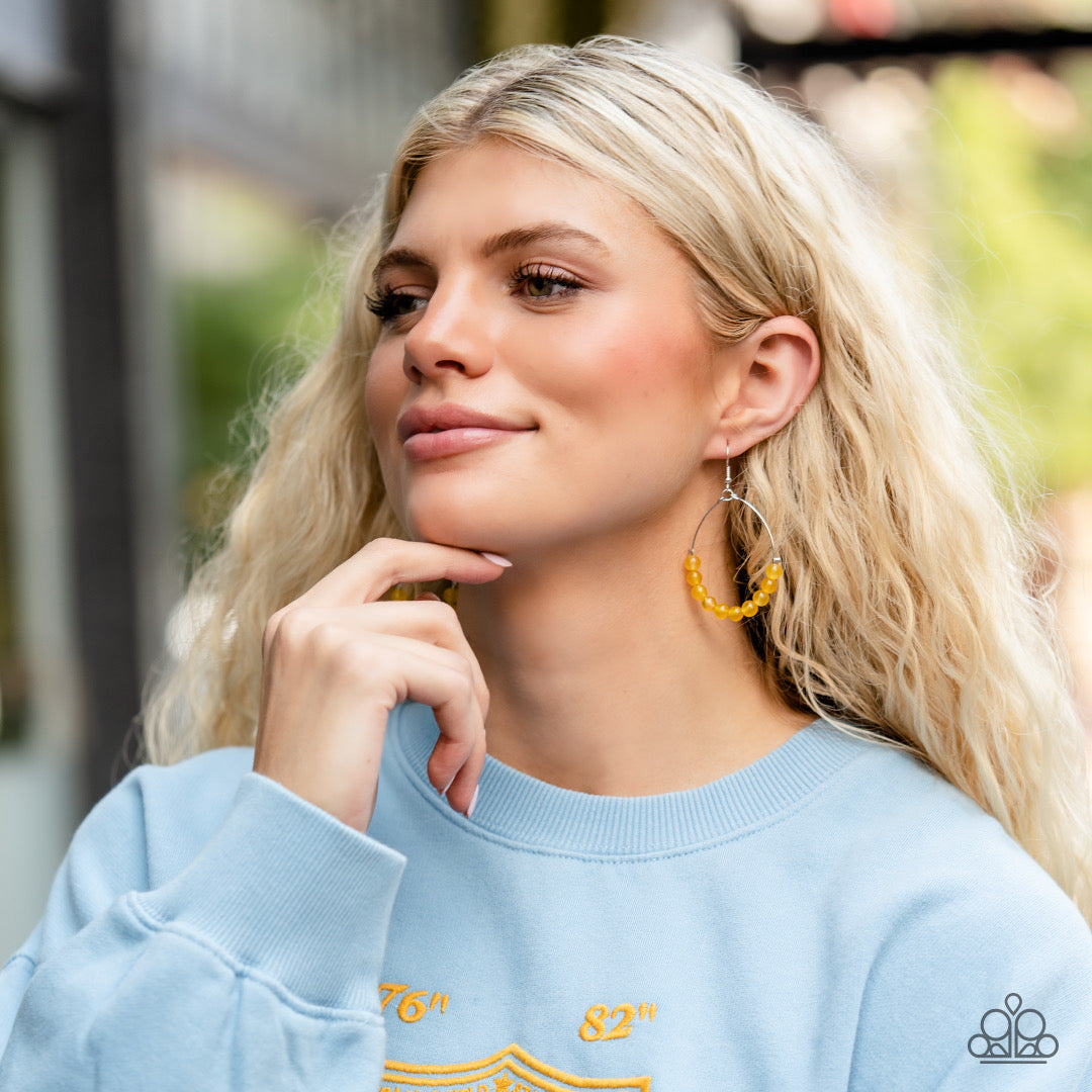 Bead Hoop Earrings - Paparazzi Catch a Breeze - Yellow Earrings Paparazzi Jewelry Images