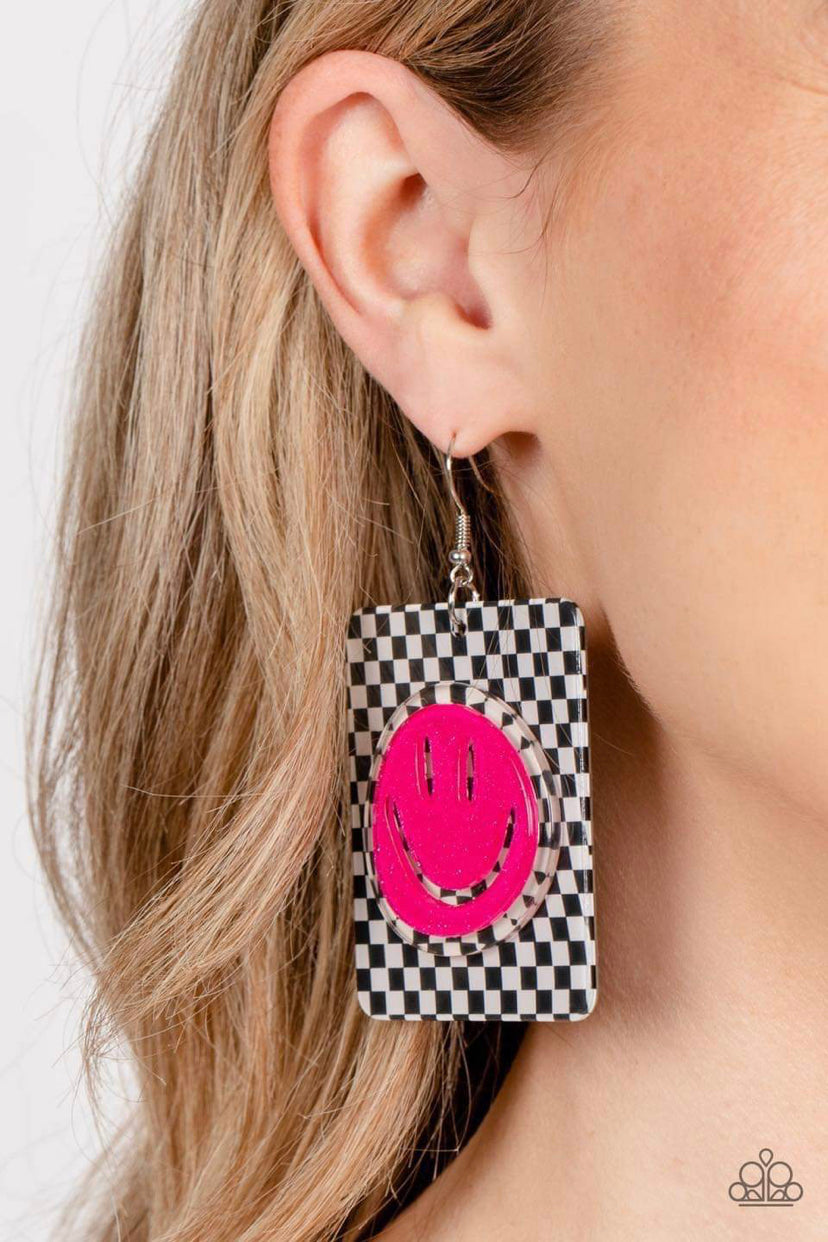 Cheeky Checkerboard- Pink Earrings - 2023 Empower Me Pink Exclusive - EMP 2023 | Paparazzi Accessories