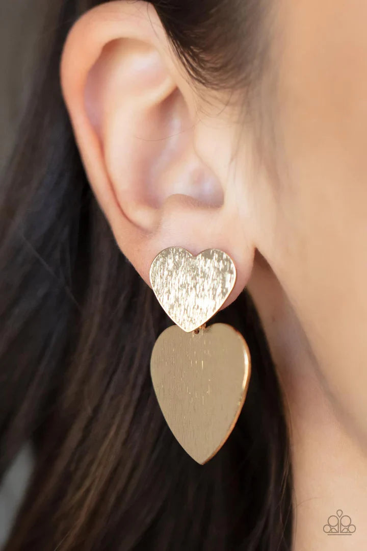 Heart-Racing Refinement- Gold Heart Earrings | Paparazzi Accessories