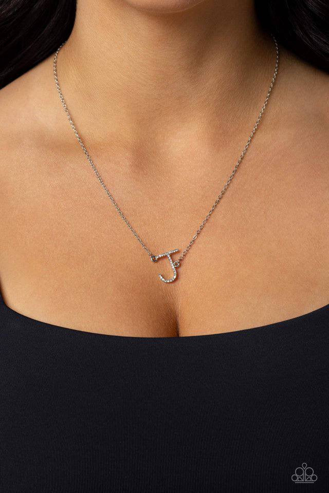 INITIALLY Yours - J - White Necklace | Paparazzi Accessories