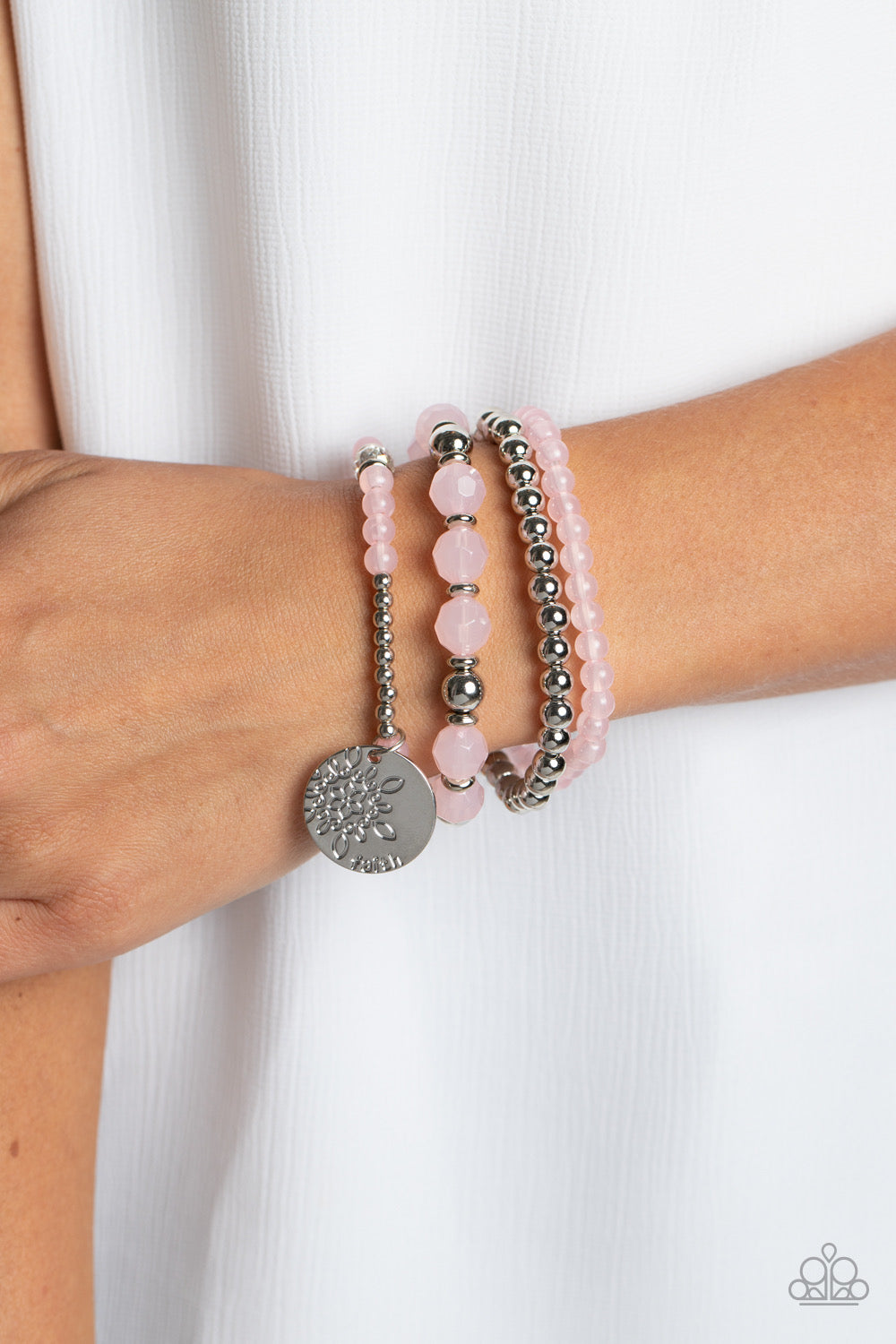 Surfer Style - Pink Faith Bracelet - Silver | Paparazzi Accessories