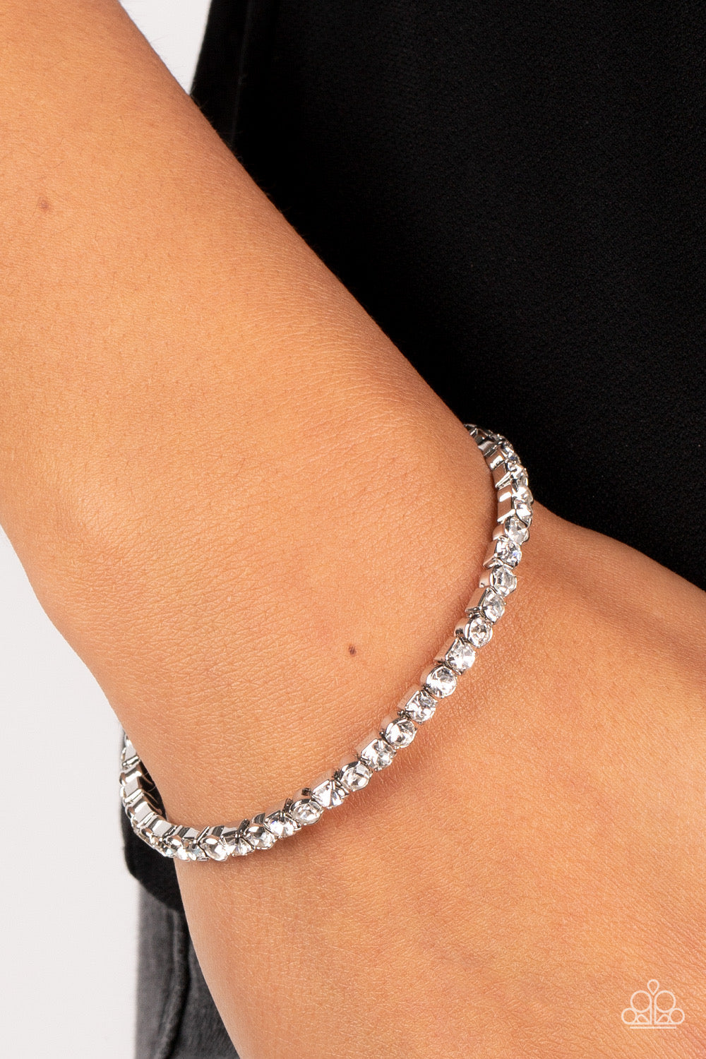 Rhinestone Spell - White Bracelet | Paparazzi Accessories