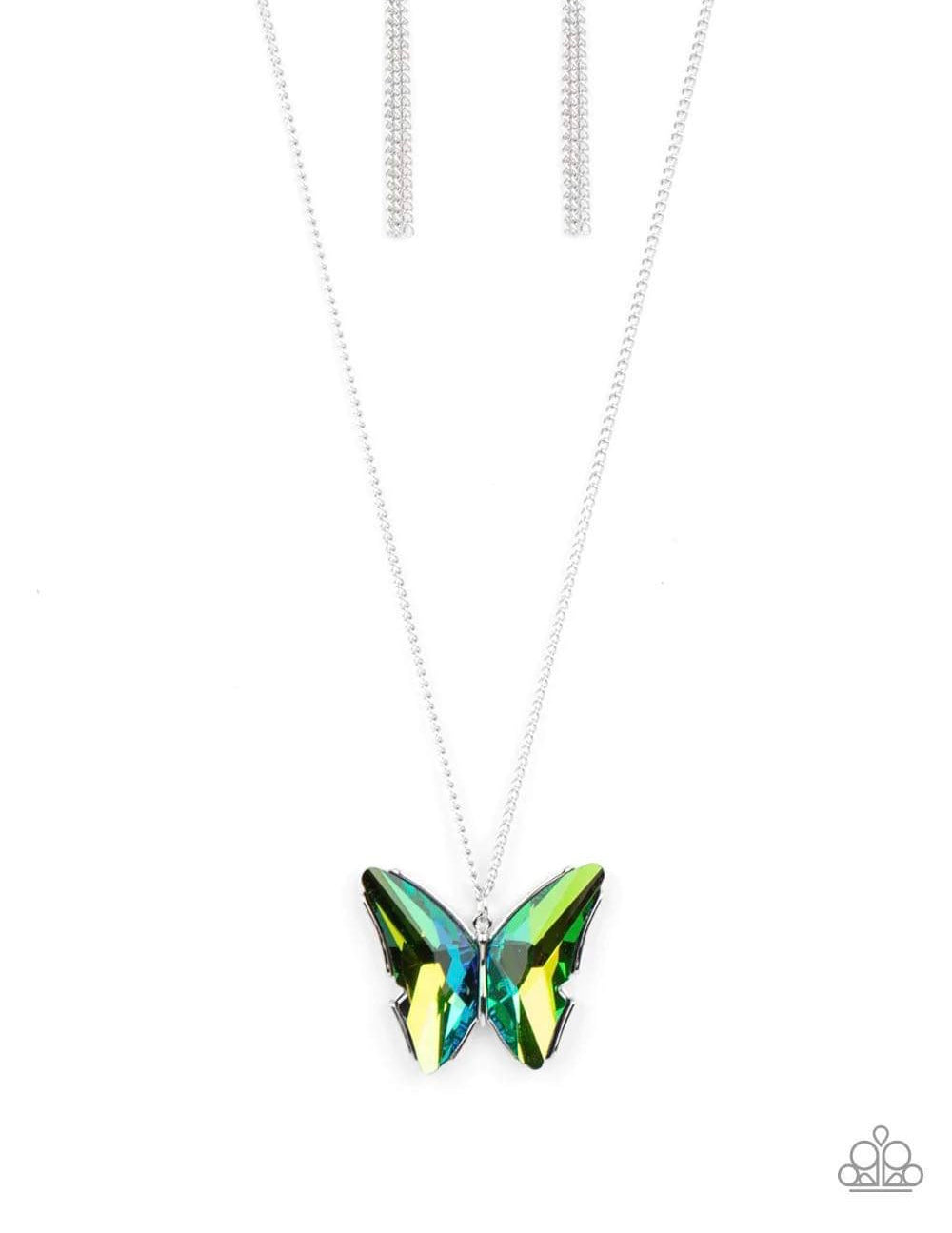 The Social Butterfly Effect - Green Necklace - Life of the Party Pink Diamond Exclusive | Paparazzi Accessories