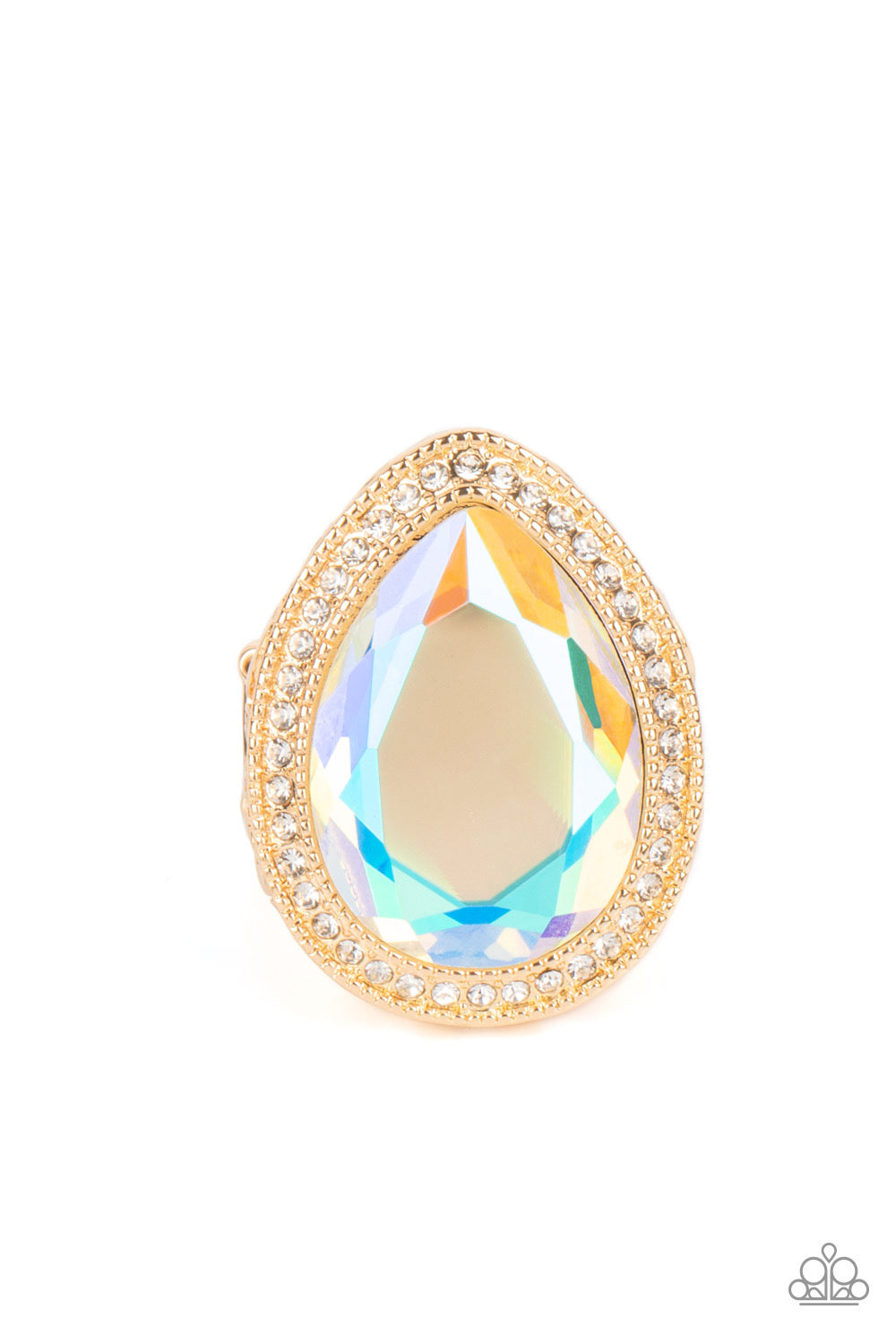 Illuminated Icon - Gold Ring - November 2022 Life of the Party - White | Paparazzi Accessories