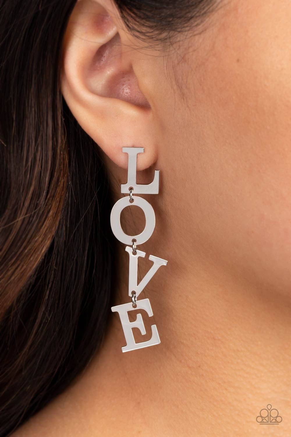 Paparazzi L-O-V-E - Silver Earrings -Paparazzi Jewelry Images