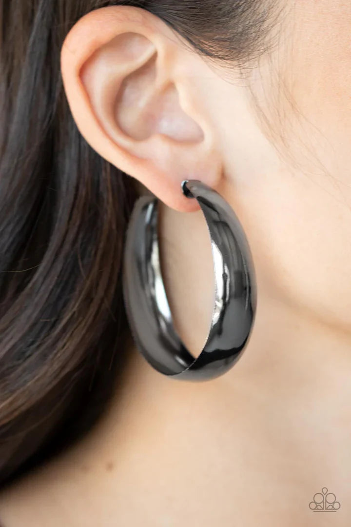 Flat Out Flawless - Black Hoop Earring Earrings | Paparazzi Accessories