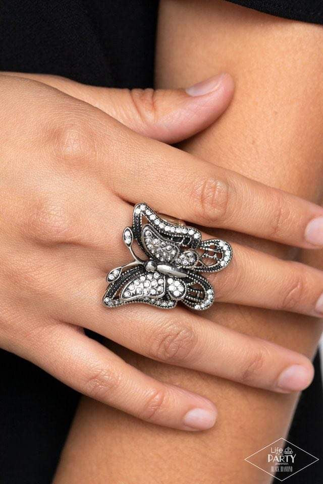 Free To Fly - White Ring - Butterfly Jewelry | Paparazzi Accessories