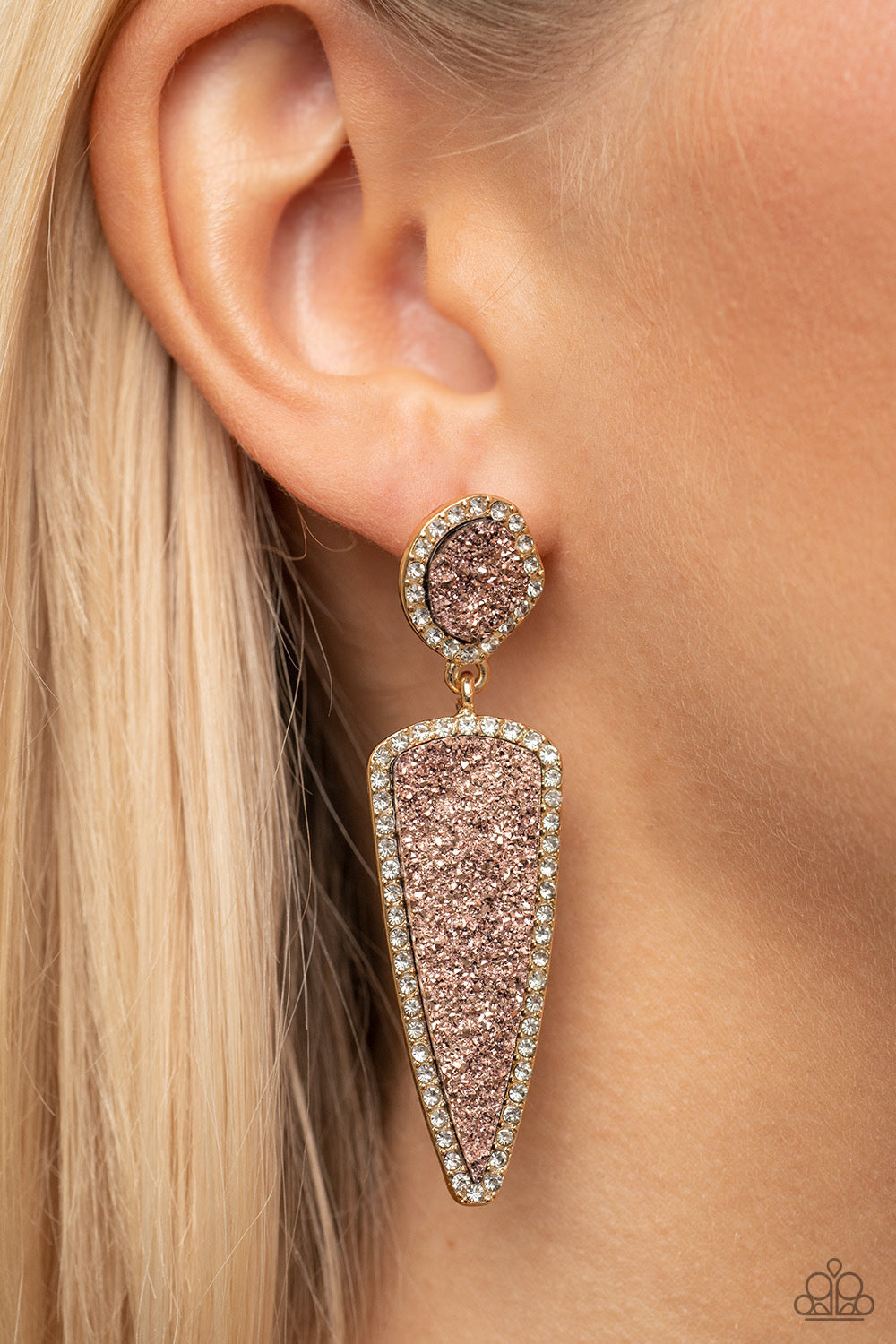 Druzy Desire - Gold Earrings - White | Paparazzi Accessories