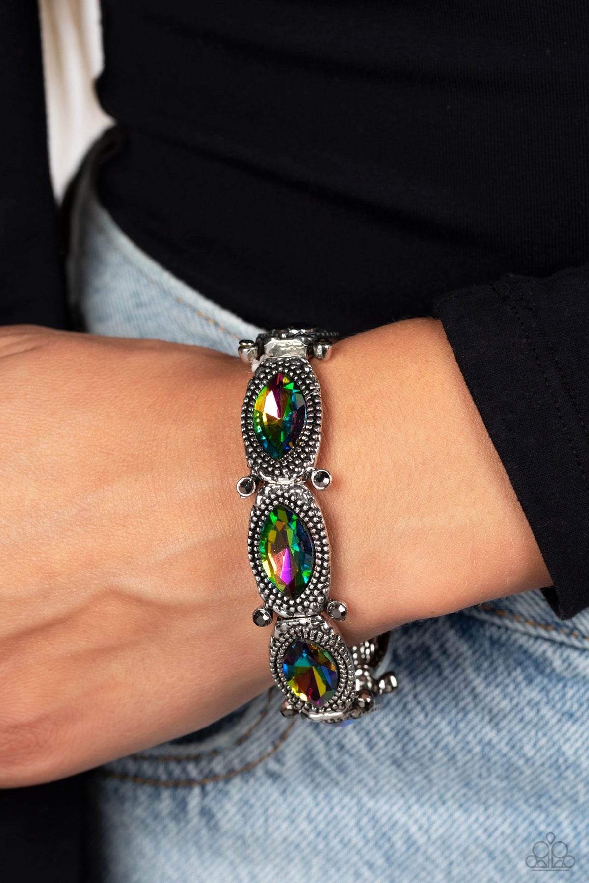 Dancing Diva - Multi Oil Spill Bracelet - Silver | Paparazzi Accessories