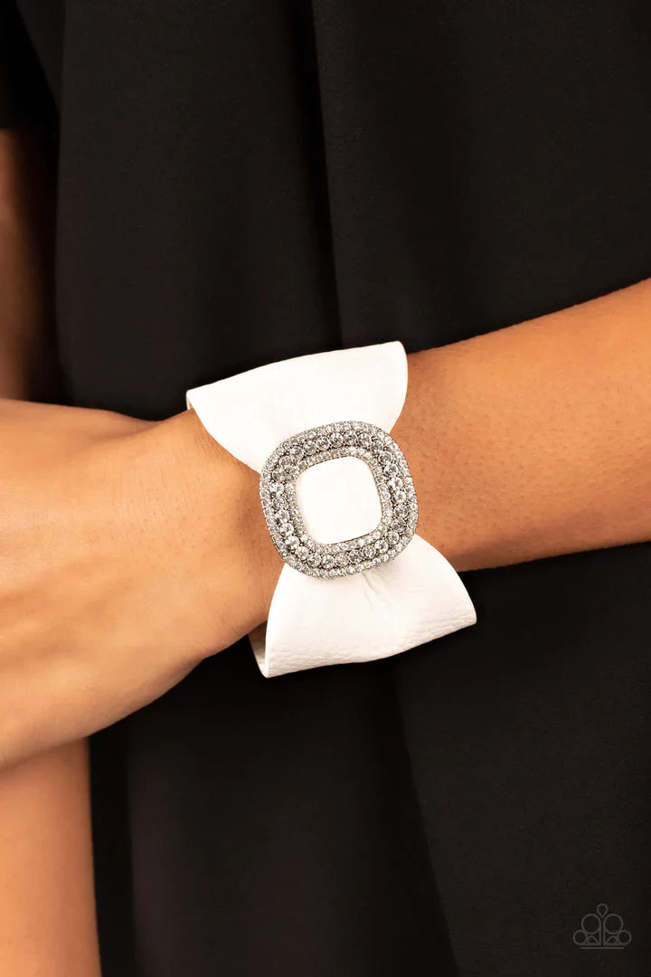 PAPARAZZI - LIGHTS, SELFIE, ACTION! - White Leather Bracelet | Paparazzi Accessories