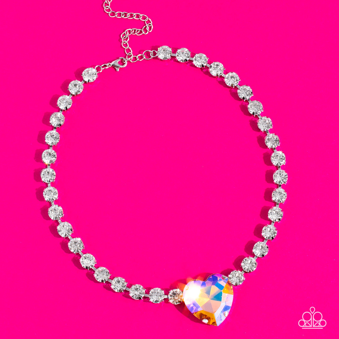 Heart in my Throat Necklace - October 2022 Life of the Party - White | Paparazzi Accessories