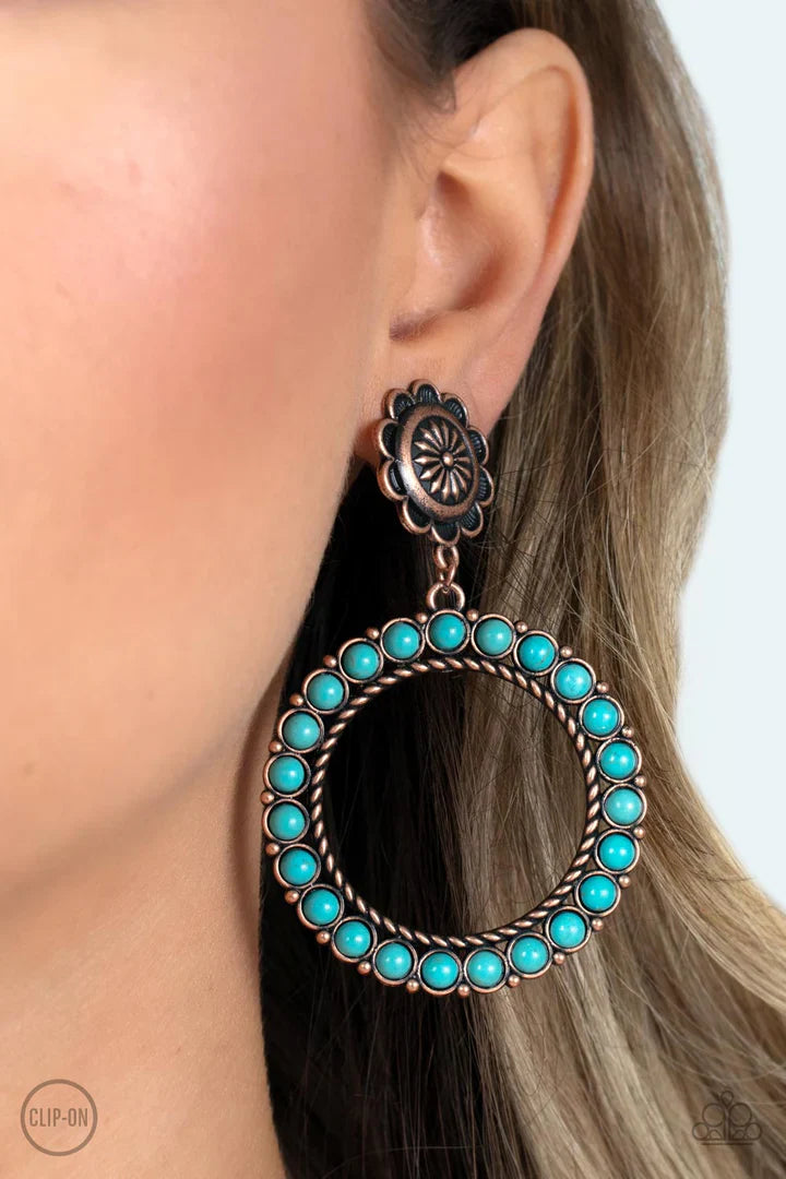 Playfully Prairie - Copper Earring Earrings - Blue | Paparazzi Accessories