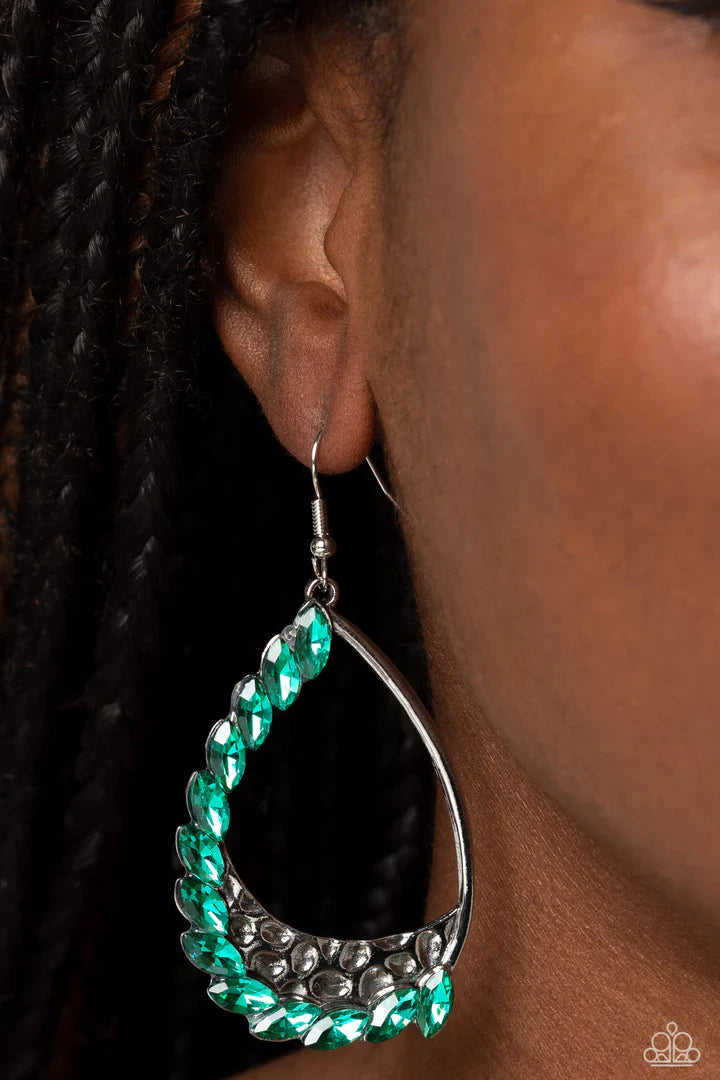 Looking Sharp - Green Earrings - Silver | Paparazzi Accessories