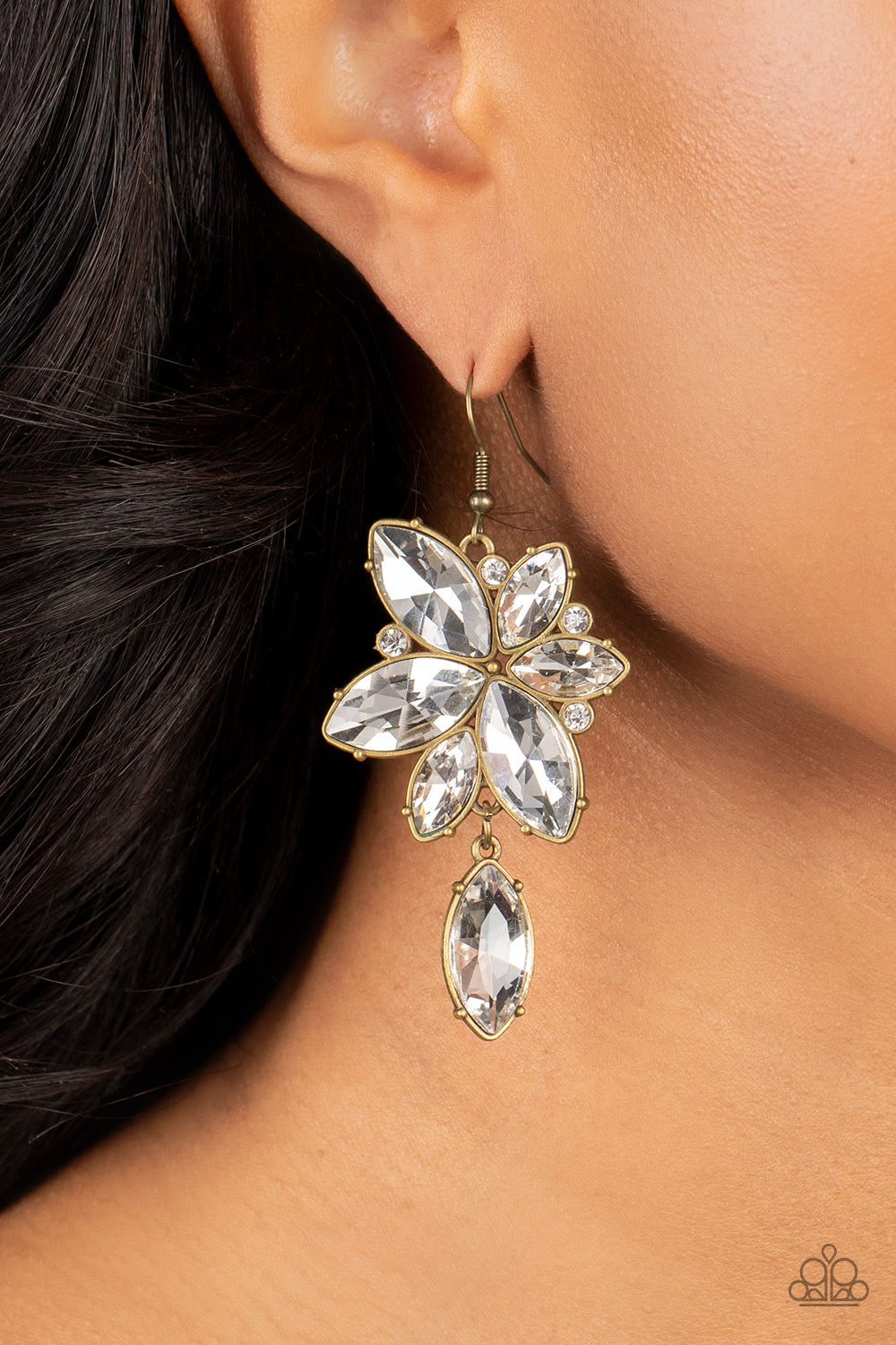 Radiant Retrospection - Brass Earrings - White | Paparazzi Accessories