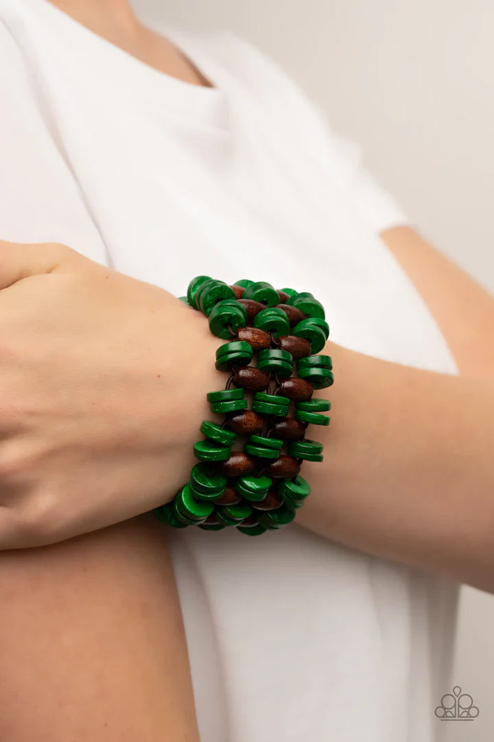 Wood Bracelet - Paparazzi Galapagos Go-Getter - Green Bracelet Paparazzi Jewelry Images