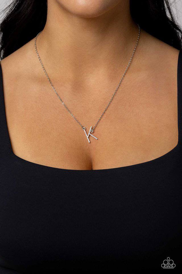INITIALLY Yours - K - White Necklace | Paparazzi Accessories