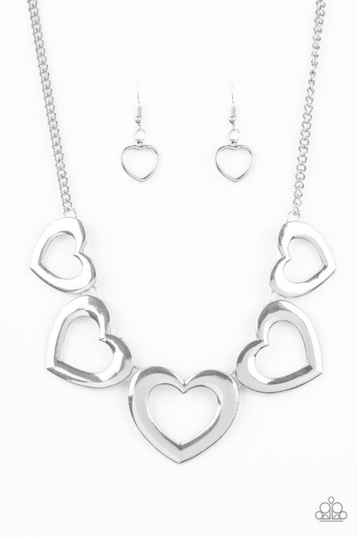 4 Piece Jewelry Set - Hearty Hearts - Silver Necklace | Paparazzi Accessories