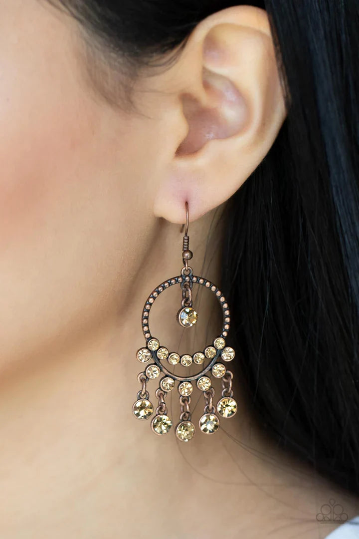 Cosmic Chandeliers - Copper Earrings | Paparazzi Accessories
