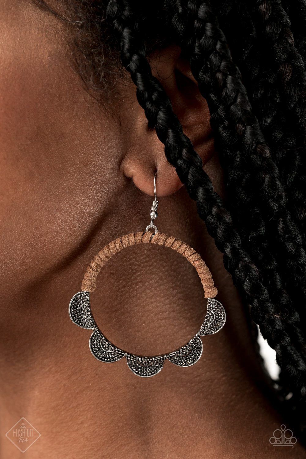 Tambourine Trend Brown Leather Earrings | Paparazzi Accessories