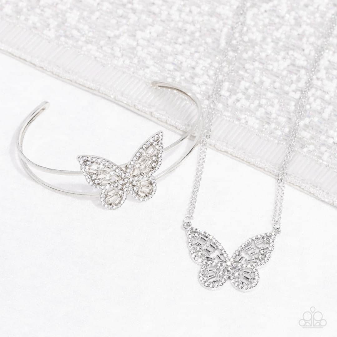 2 Piece Butterfly Set - White Baroque Butterfly Necklace & White Butterfly Bella Bracelet - Pusher P