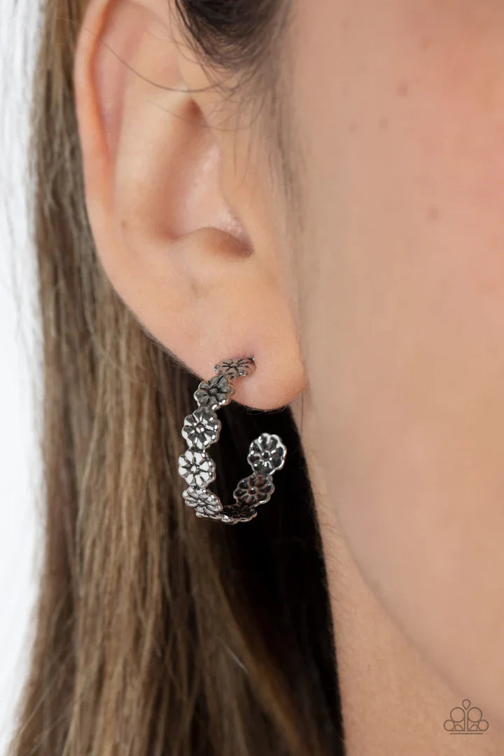 Floral Fad - Silver Hoop Earring Earrings | Paparazzi Accessories