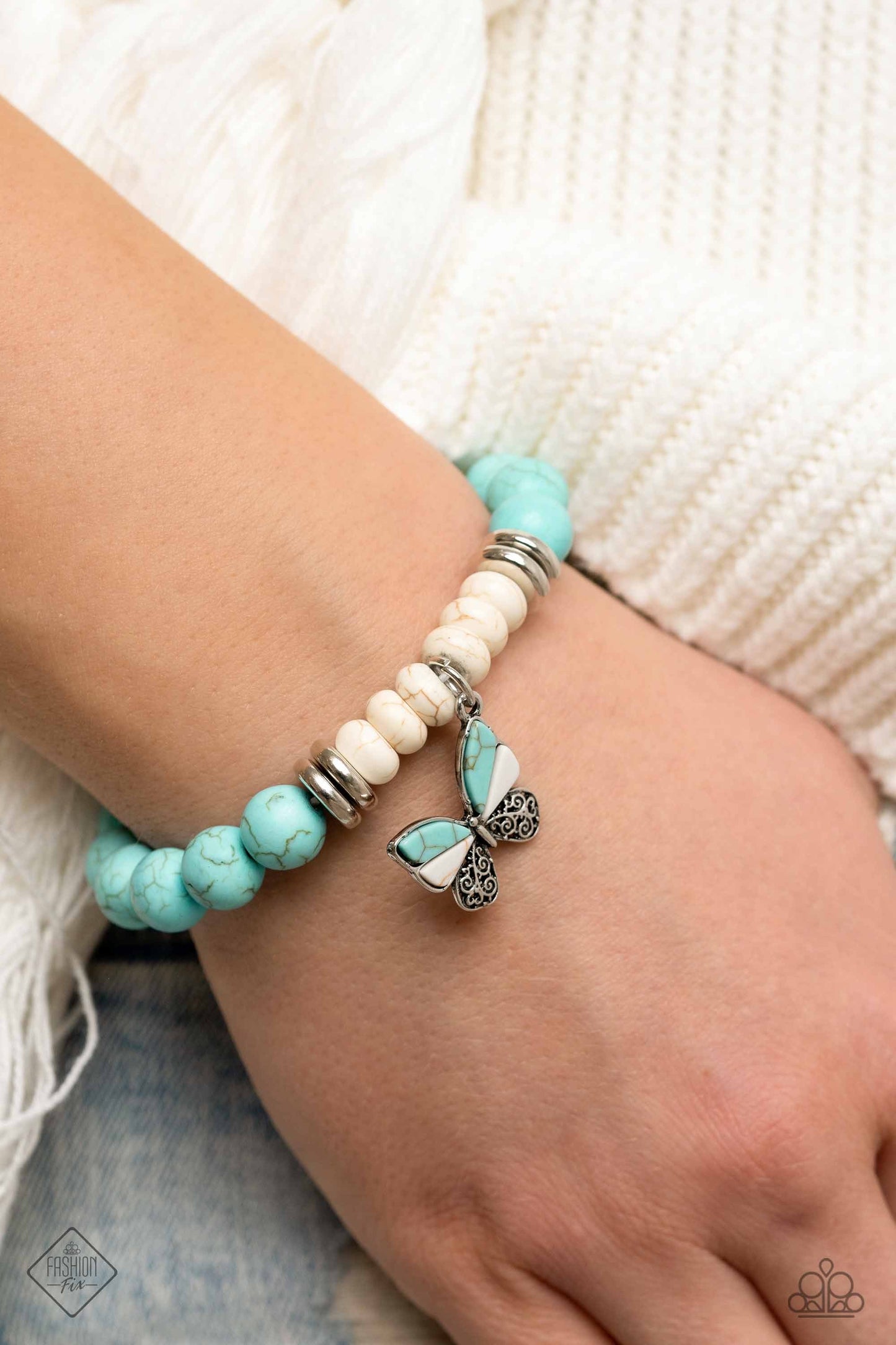 Paparazzi Bold Butterfly - Blue Bracelet- Fashion Fix January 2023-Paparazzi Jewelry Images