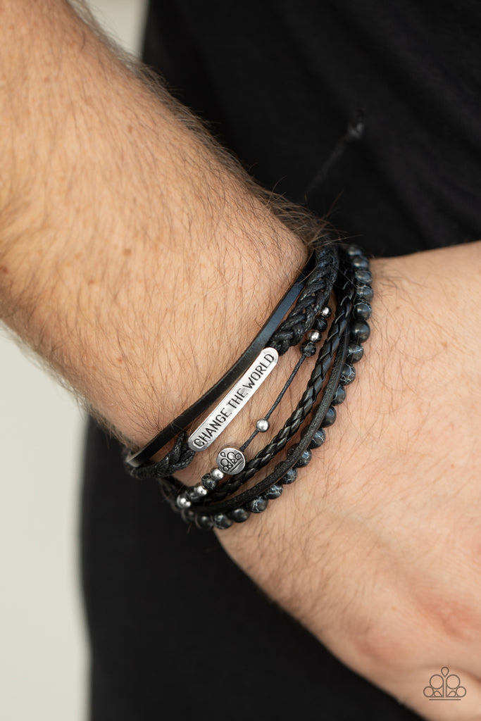 Paparazzi Change The World - Black Leather Bracelet