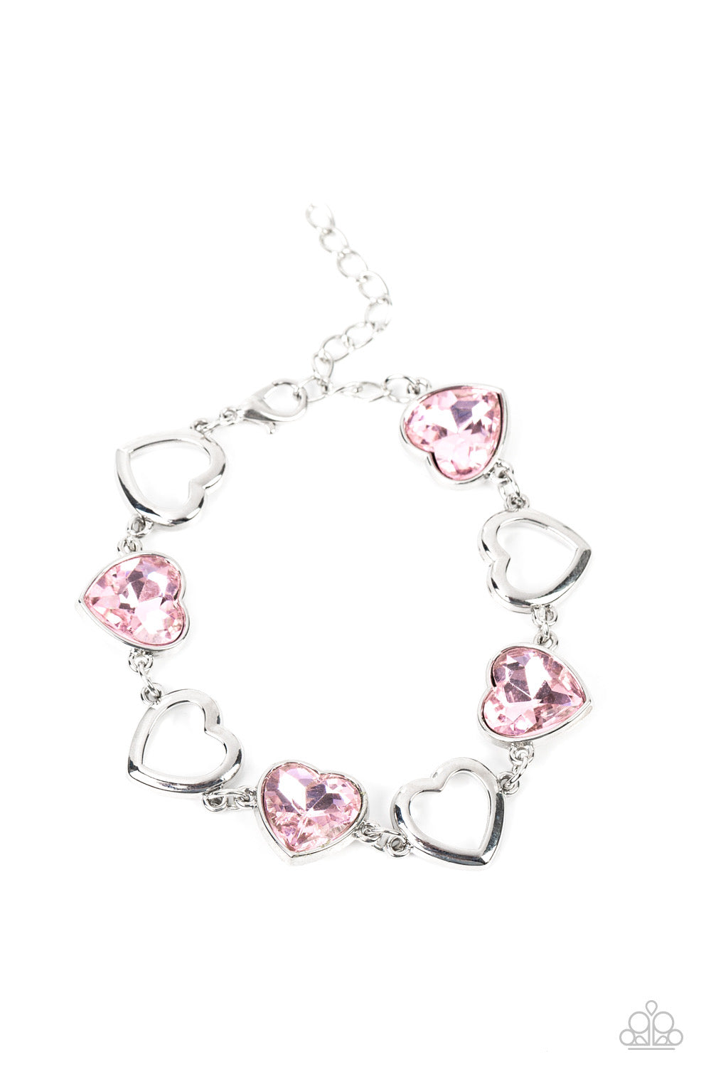 2 Piece Set: Contemporary Cupid - Pink Heart Necklace & Sentimental Sweethearts - Pink Bracelet