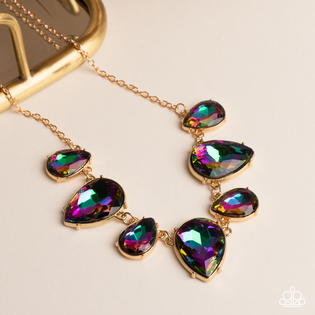 Paparazzi Otherworldly Opulence - Green Oil Spill Necklace - Paparazzi jewelry images