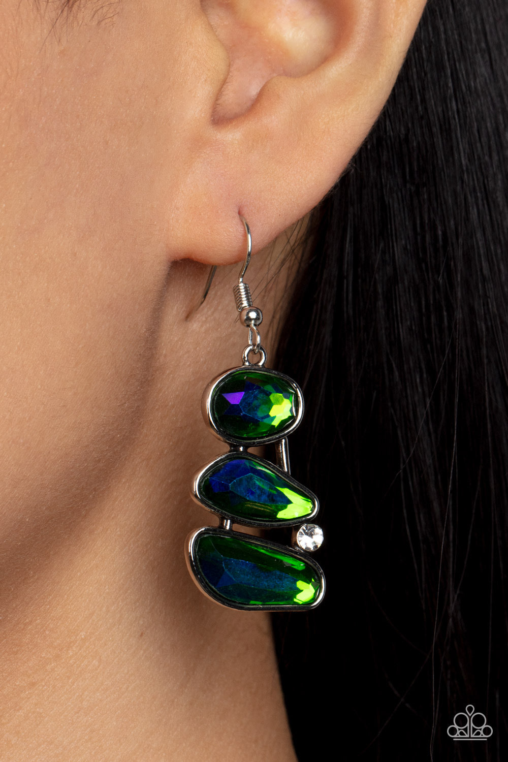 Paparazzi Gem Galaxy - Green Earrings -Paparazzi Jewelry Images
