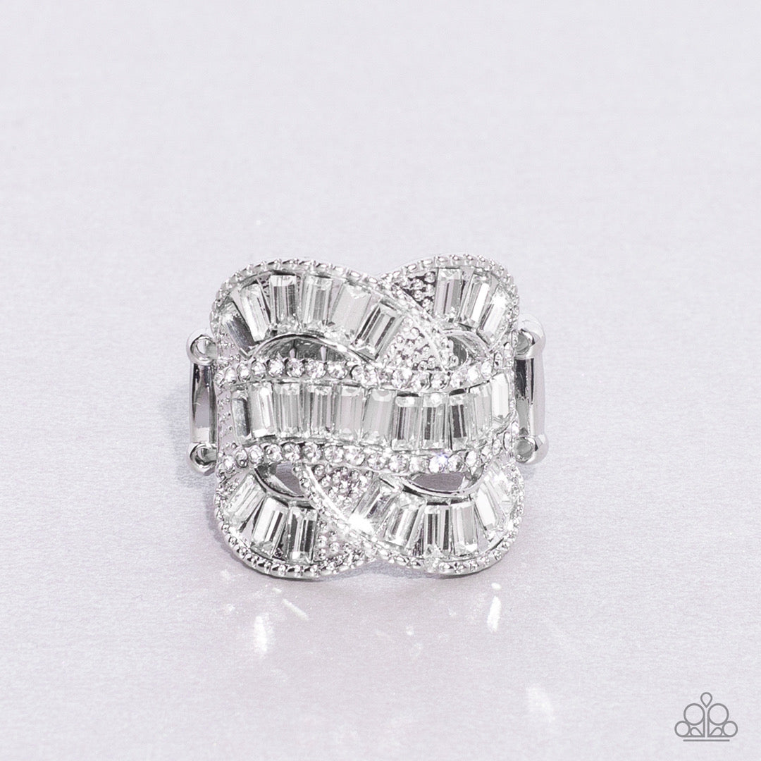 Six-Figure Flex - White Ring-October 2022 Life of the Party | Paparazzi Accessories