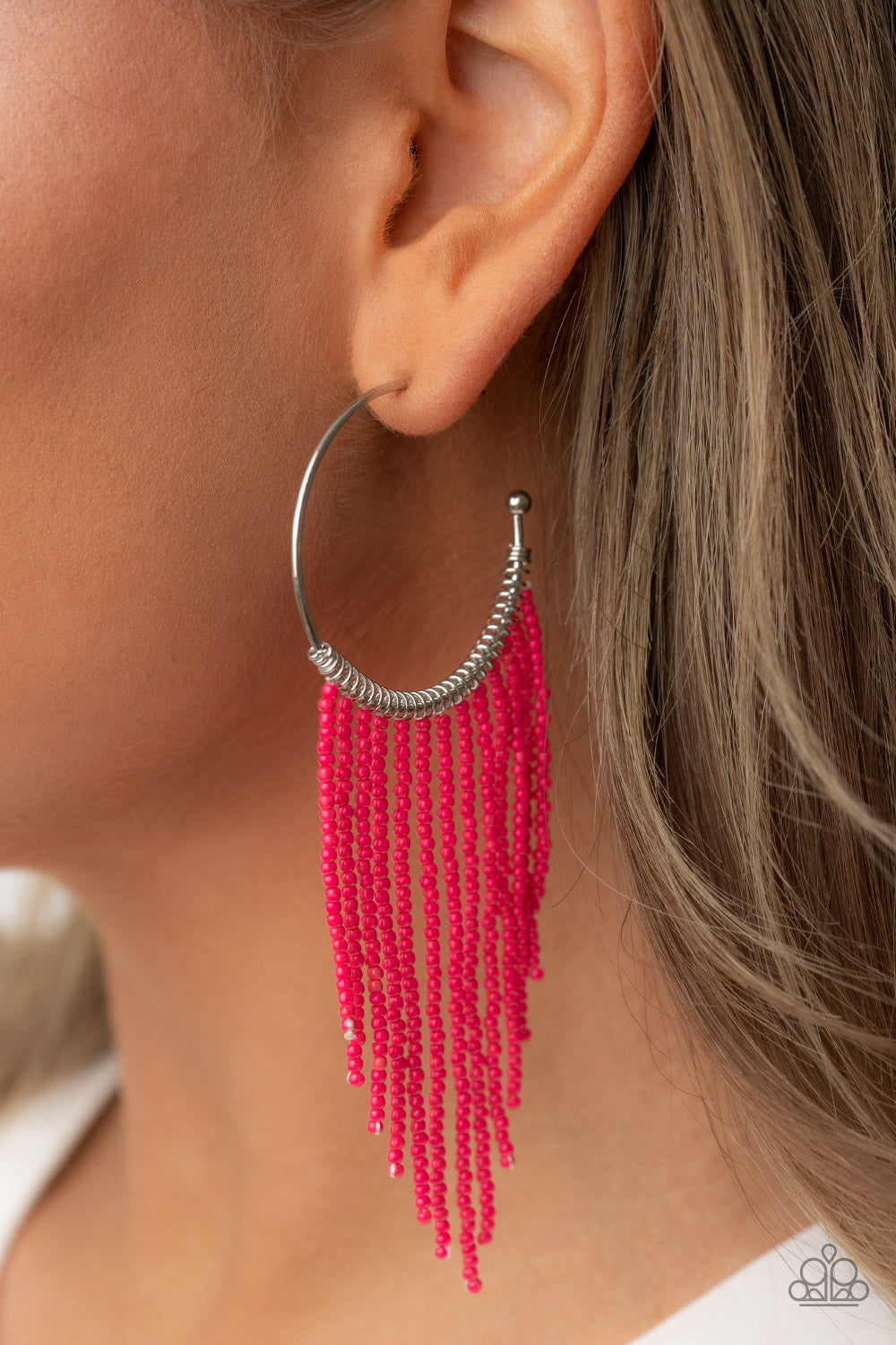 Saguaro Breeze - Pink Hoop Seed Bead Earrings | Paparazzi Accessories