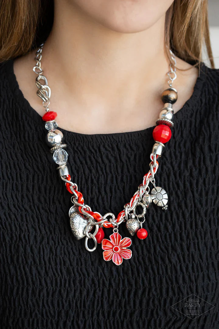 Charmed, I Am Sure - Red Necklace - Silver | Paparazzi Accessories