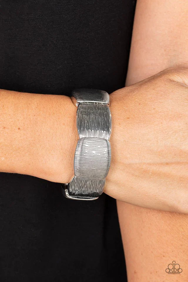 Stretchy Bracelets - Paparazzi Prairie Block - Silver Bracelet Paparazzi Jewelry Images