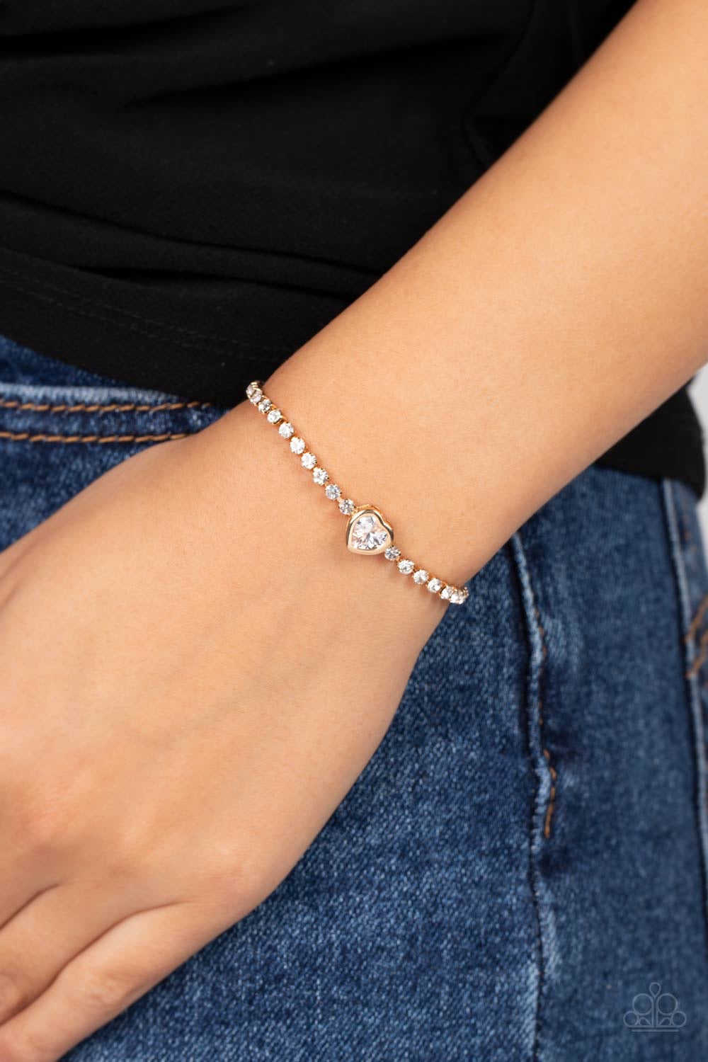 Mirrored Love - Gold Heart Bracelet - White | Paparazzi Accessories