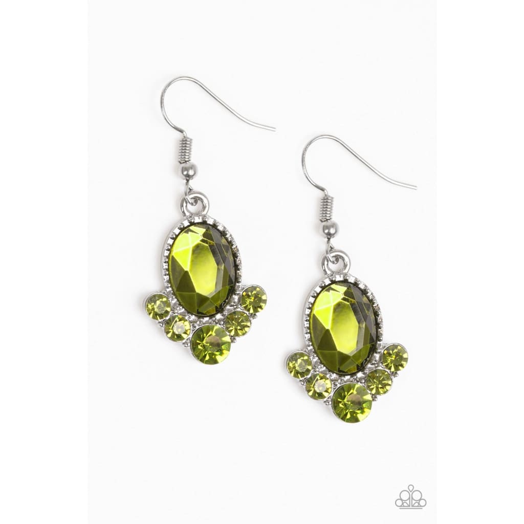 Paparazzi A FAME Plan - Green Rhinestone Earring