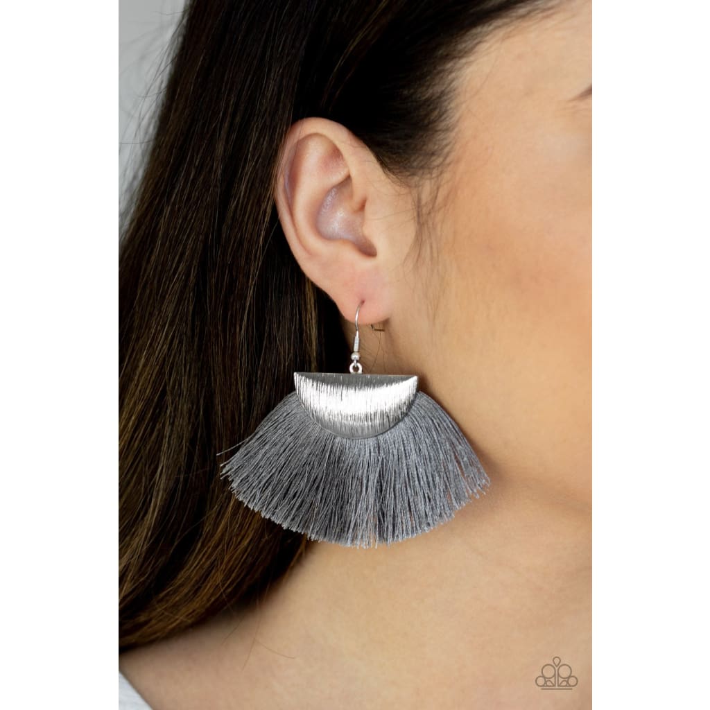 Paparazzi Fox Trap - Silver Fringe Earrings - Online Jewelry Store Earring attaches to a standard fishhook fitting. Sold as one pair of earrings. Paparazzi Accessories are all Lead Free and Nickel Free. Boutique