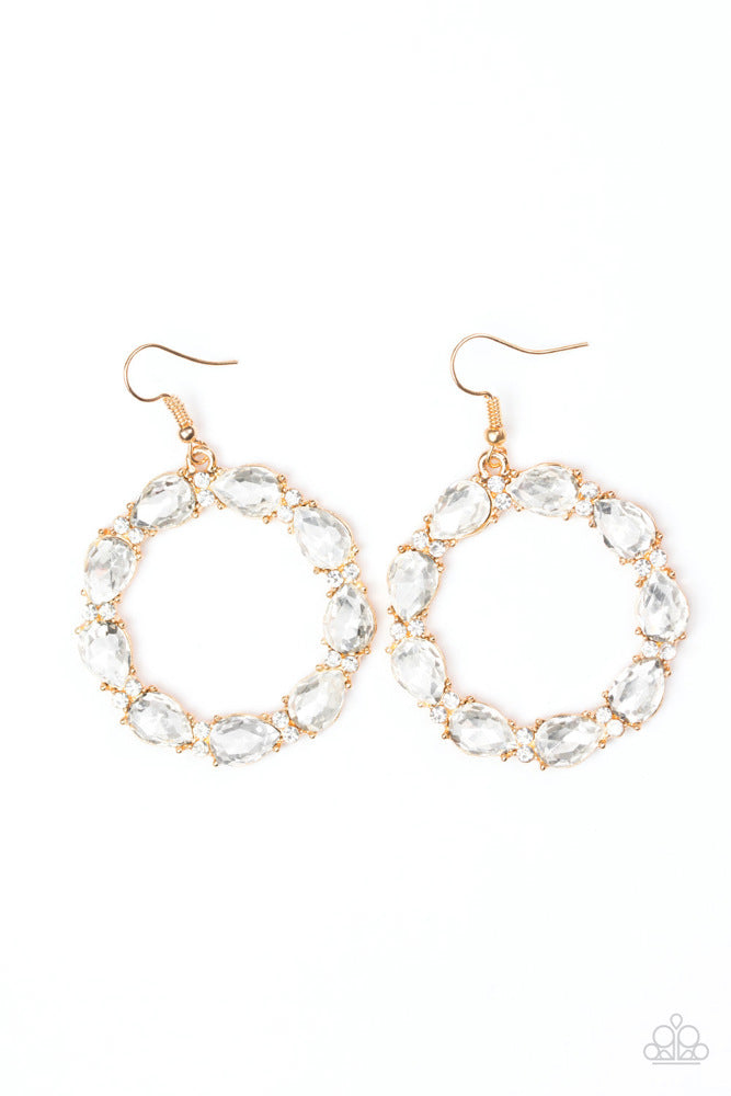 Ring Around The Rhinestones - Gold Earrings - White | Paparazzi Accessories