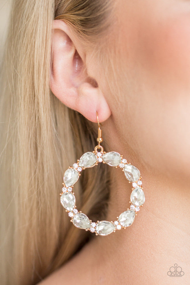 Ring Around The Rhinestones - Gold Earrings - White | Paparazzi Accessories