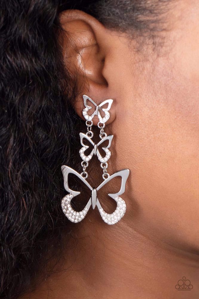 ​Flamboyant Flutter Earrings - White | Paparazzi Accessories