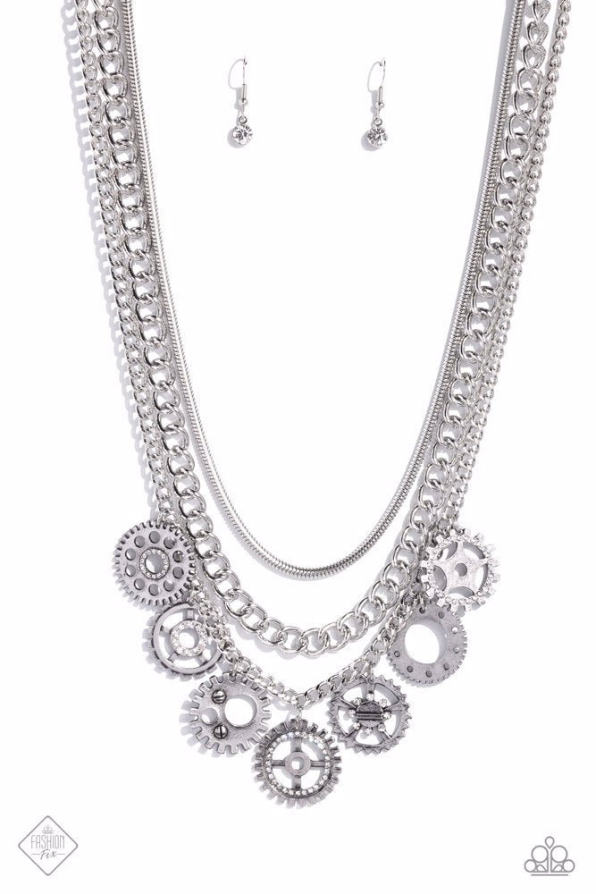 2-Pc Steampunk White Set: April '23 Jewelry Set | Paparazzi Accessories