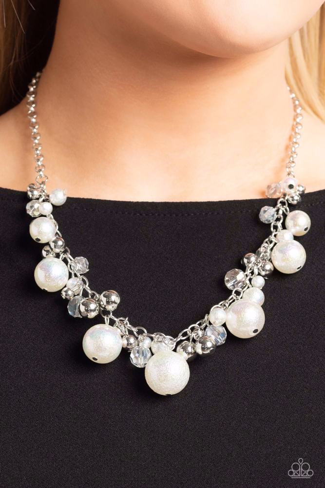 Scratched Shimmer Necklace - White | Paparazzi Accessories image 3