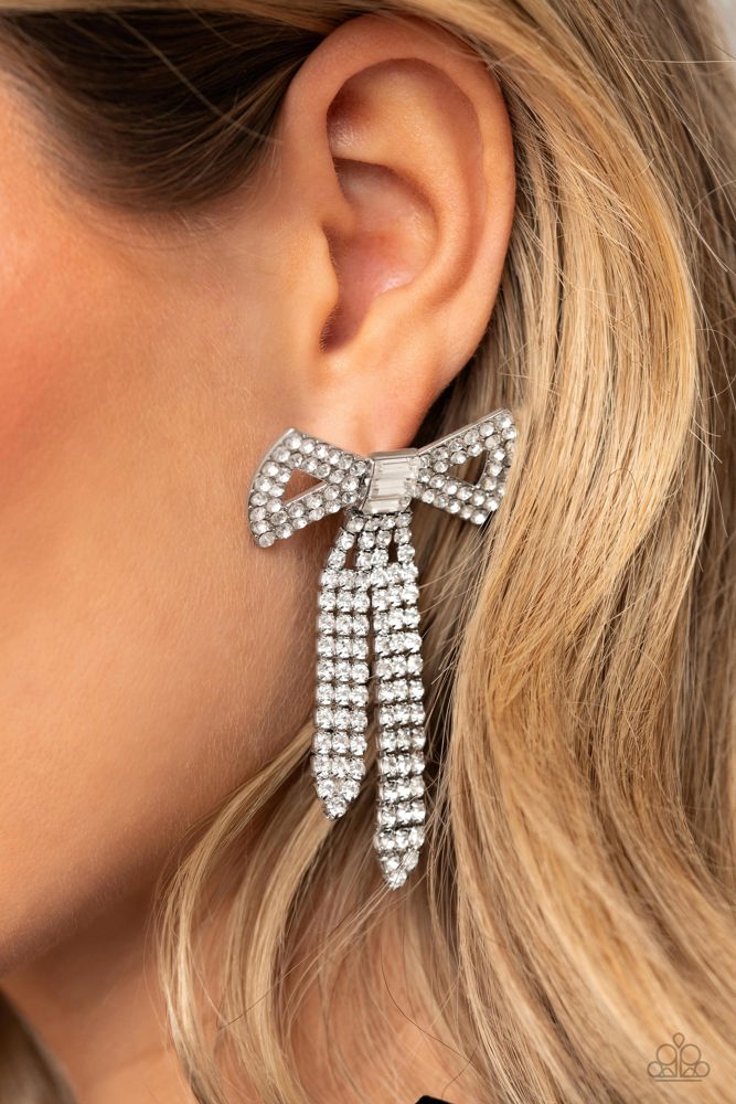 Just BOW With It Earrings - White | Paparazzi Accessories image 3