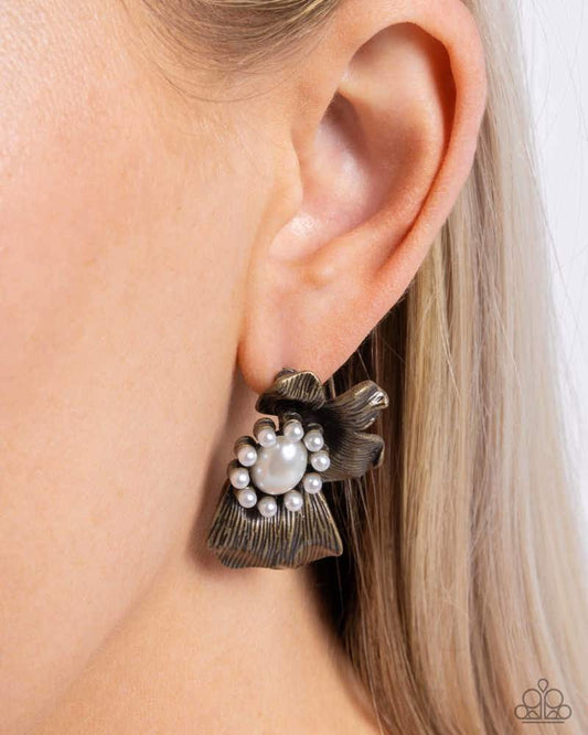 Sonata Shimmer Earrings - Brass | Paparazzi Accessories image 3