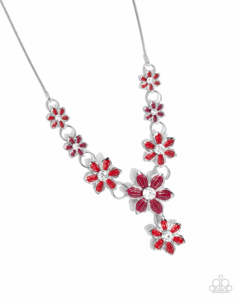 Complete Look - Compatability Chic Necklace and Combatability Charming Bracelet Red Flower Silver 2-Piece Set - Paparazzi